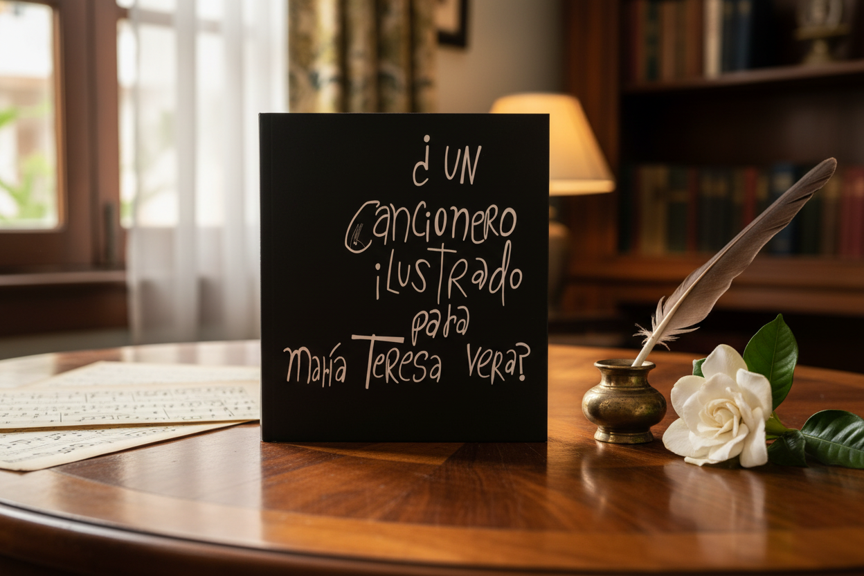 Illustrated songbook for María Teresa Vera in elegant cultural setting